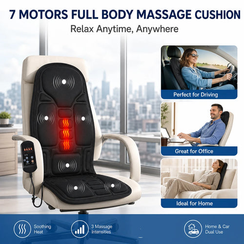 Electric Back Massager Massage Chair Cushion Heating Vibrating Car Home Office Lumbar Neck Mattress Pain Relief