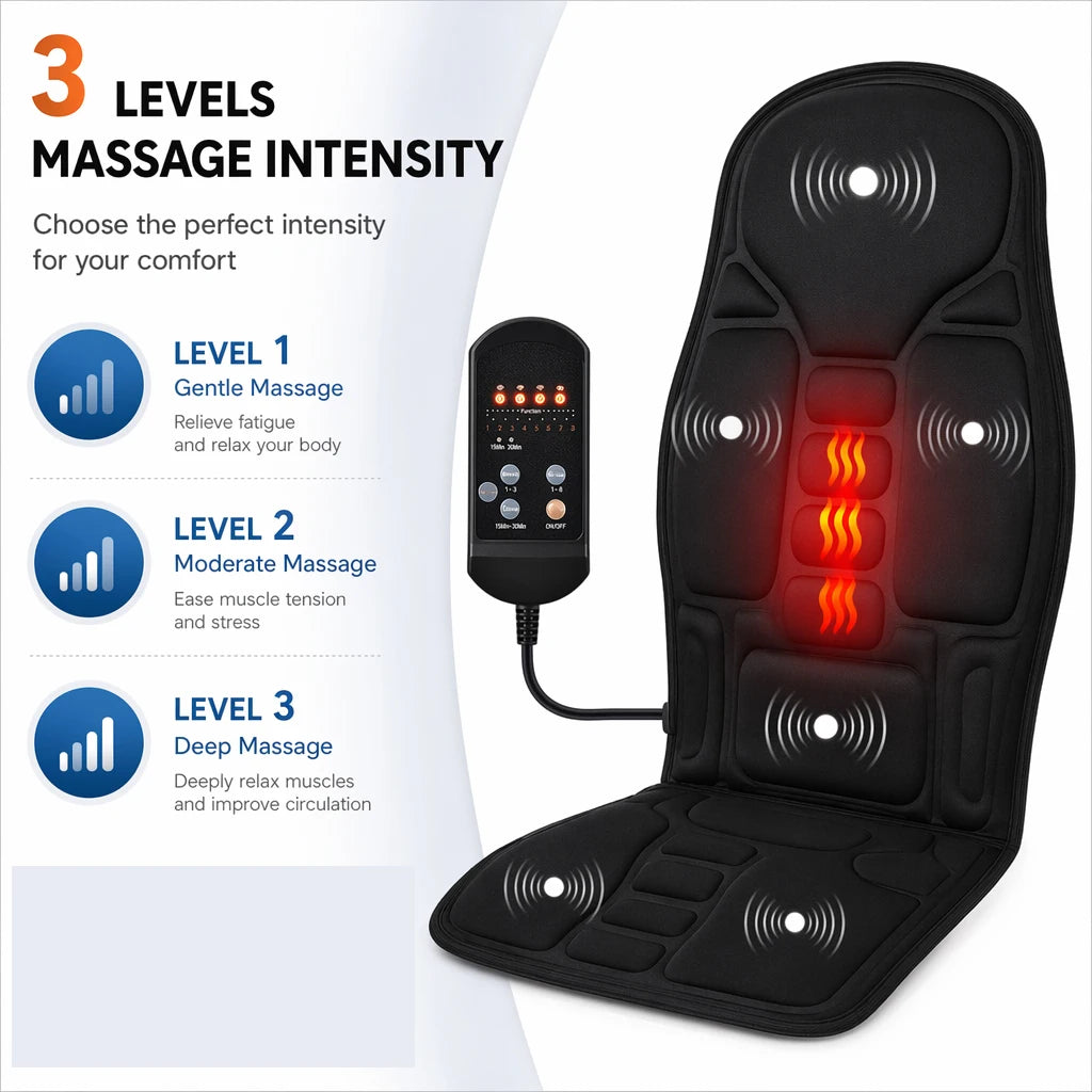 Electric Back Massager Massage Chair Cushion Heating Vibrating Car Home Office Lumbar Neck Mattress Pain Relief