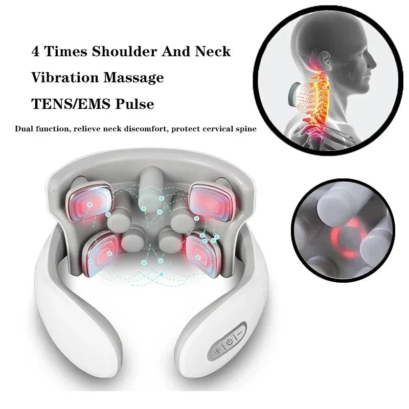 Electric Neck Massager EMS Pain Relief Pulse Cervical Acupressure Hot Compress Intelligent Massage Shoulder Relaxation Device