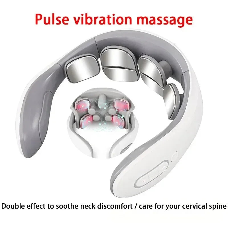 Electric Neck Massager EMS Pain Relief Pulse Cervical Acupressure Hot Compress Intelligent Massage Shoulder Relaxation Device